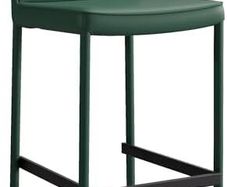 Bar Stool Upholstered Premium PU Leather Counter Height Barstool, Assembled Metal Leg Bar Chair with Back, Breakfast Kitchen Stool, Green