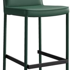 Bar Stool Upholstered Premium PU Leather Counter Height Barstool, Assembled Metal Leg Bar Chair with Back, Breakfast Kitchen Stool, Green