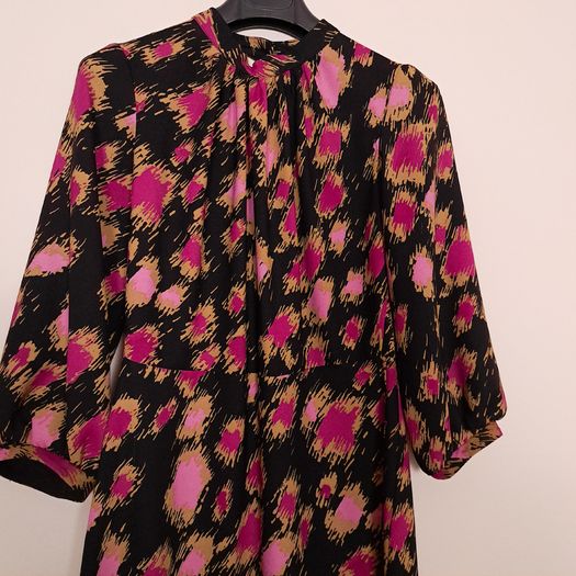 Closet Black Pink Mustard Abstract Print Midi Dress 10UK/38EU