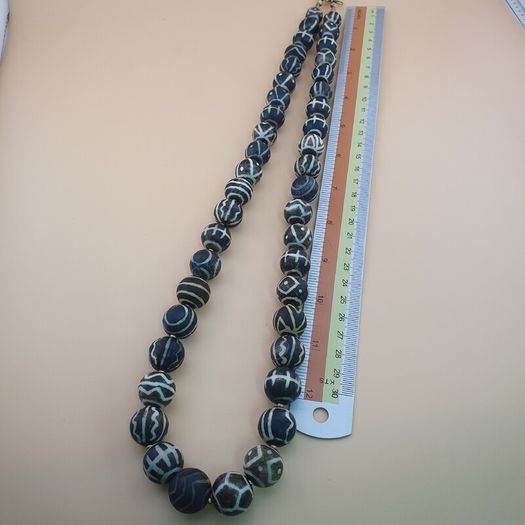 Burmese Antique Pumtek Pyu Petrified Wood Stone Beads Necklace 24 Inches