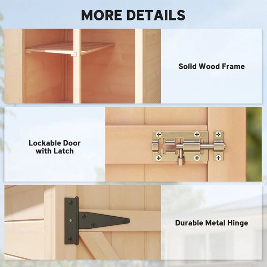 Wooden Garden Storage Shed, Garden Shed Tool Cabinet Organiser with Shelves, 75 x 56 x115cm, Natural
