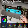 4ft6 Double Bed Frame with Storage Upholstered Headboard, LED Light & Charging Station, Platform Metal Bed Frame Double with Underbed Storage, Strong Metal Slat Support Image 3