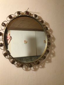 Unusual Vintage mirror with decorative scrolls & gems