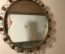 Unusual Vintage Round mirror with decorative scrolls & gems