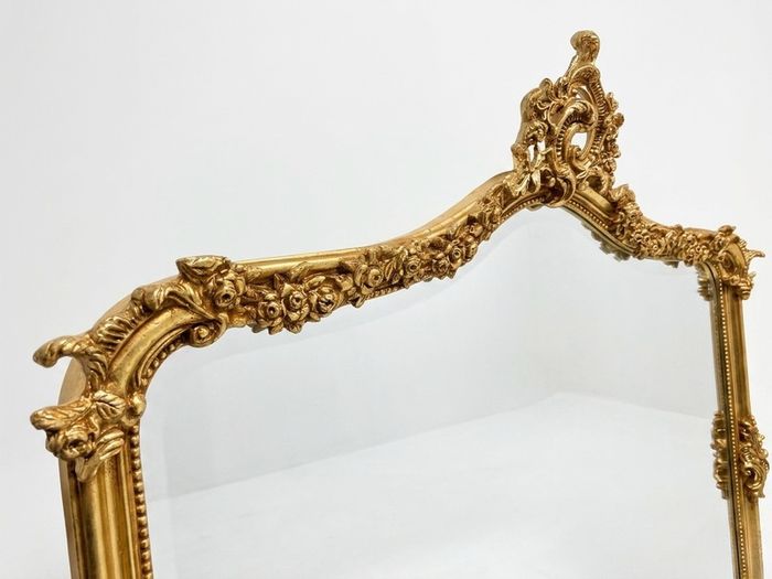 Large Ornate French Style Carved Scroll Mirror in Gilt Finish