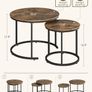 Round Coffee Tables, Removable Set of 2 End Table, Nesting Tables with Black Metal Frame Legs and Marble Black Top for Living Room, Bedroom, Office, Balcony, Apartment (Rustic Brown) Image 2