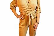 Surplice neck velvet wide leg jumpsuit