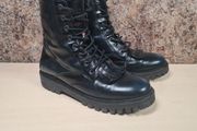 womens TOMMY HILFIGER ICONIC POLISHED LEATHER Boots black blue 8 eyelet lace up Size UK 6.5 EU 40 similar to dr martens