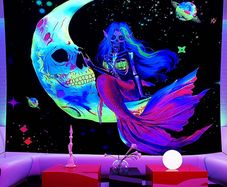 Glow in the Dark Tapestry, Skull Tapestry, Wall Tapestry Bedroom, UV Tapestry Wall Hanging, Aesthetic Tapestry Home Decorationfor Living Room 150 cm x 130 cm (FREE POSTAGE)