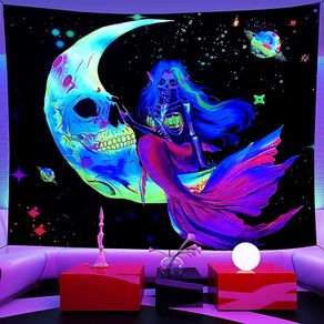 Glow in the Dark Tapestry, Skull Tapestry, Wall Tapestry Bedroom, UV Tapestry Wall Hanging, Aesthetic Tapestry Home Decorationfor Living Room 150 cm x 130 cm (FREE POSTAGE)