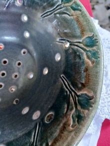 A& J Young,Gresham, Norfolk/ studio pottery fruit strainer