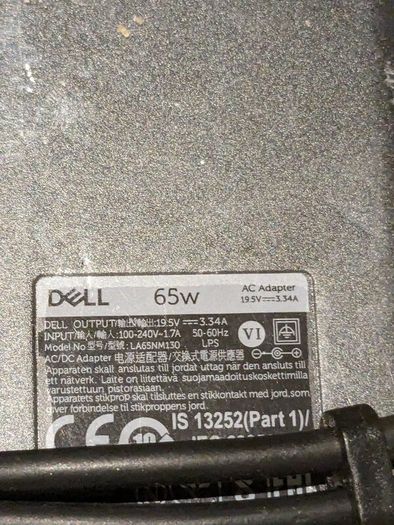 Dell 65W charger, 7.4x5.0 centerpin