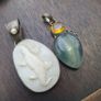 Vintage 925 Sterling Silver Lazard Design Shell & Fluorite Stone Pendant Set Of 2 Image 4