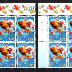 2001 Ireland Love (Cool Pets) Commemorative Stamp Plate Blocks 1A1A1A1A & 1B1B1B1B Mint Never Hinged (MNH)
