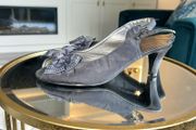 Ladies Silver-Grey Slingback Shoes with Bow Detail