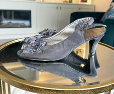 Ladies Silver-Grey Slingback Shoes with Bow Detail