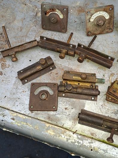 Antique Brass Door Lock Bolts Etc., Postage available or Collection