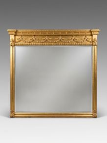 Large Regency Style Carved Giltwood Overmantel Mirror