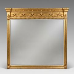 Large Regency Style Carved Giltwood Overmantel Mirror