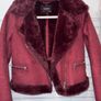 Pull&Bear Size S Burgundy Faux Suede Shearling Aviator Jacket Fur Lined Biker Coat Image 2