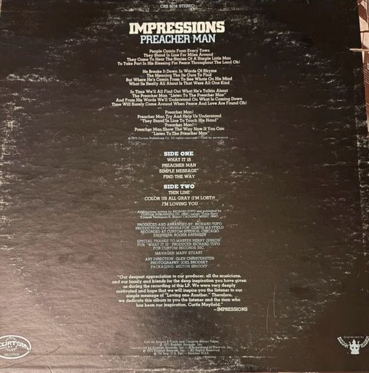 The Impressions Preacher Man LP 1973 US Original Curtom CRS 8016