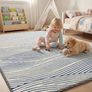 Rugs Living Room 200x300cm, BLue and Cream Area Rugs for Bedroom 3D Geometric Modern Extra Large Rug, Line Pattern Washable Soft Shaggy Non Shedding Short Pile Carpet Mat for Kids Room Image 2