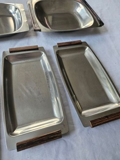 Vintage Danish 18/8 stainless steel & teak serving trays