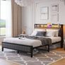 Double Bed Frame with Upholstered Headboard, Wooden Storage Headboard Shelf, 4ft6 Upholstered Bed Frame Image 6