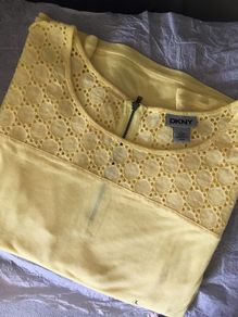 DKNY Lemon Yellow Cutwork T-shirt L New