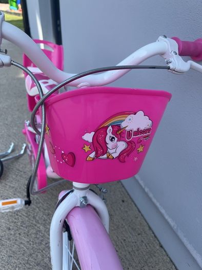 Girls 16" Unicorn Bike with stabilisers, by Dino Bikes