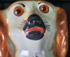 Large Vintage Staffordshire Style Wally Dogs, Pair. Amber Glass Eyes