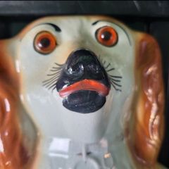 Large Vintage Staffordshire Style Wally Dogs, Pair. Amber Glass Eyes