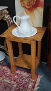 Antique Pine Washstand with Jug & Bowl Set