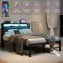 King Size Bed Frame with Storage and LED Lights,5ft Metal Platform Bed Frame King Size Bed Base with Charging Station,Mattress Base,Strong Slats Support,Under-bed Storage,Noise Free,Grey Image 3
