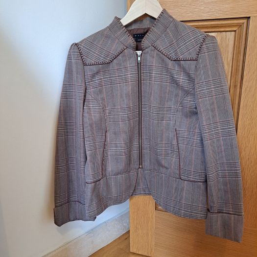 Parallel Plaid zip-up Blazer Jacket Stitch Detail Brown/Red US 14/UK 18