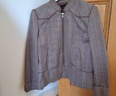 Parallel Plaid zip-up Blazer Jacket Stitch Detail Brown/Red US 14/UK 18