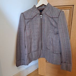 Parallel Plaid zip-up Blazer Jacket Stitch Detail Brown/Red US 14/UK 18