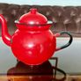 Vintage Made in Poland Red Enamel Teapot Image 3
