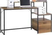 Industrial Office Desk 143cm Computer Desk with Shelves &amp; Drawer on Wheels