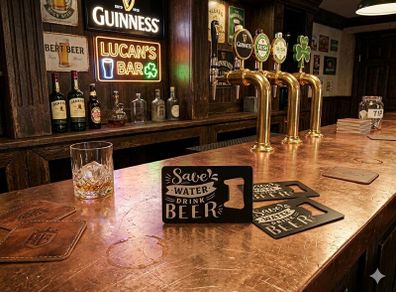 Steel laser engraved bottle opener for man cave bar