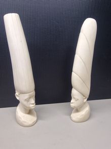 Pair of Handmade African Style Carved Figurines  21.5cm Decorative Sculptures