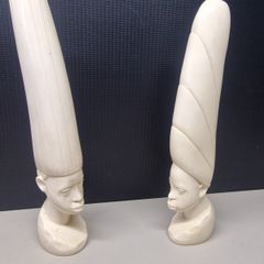 Pair of Handmade African Style Carved Figurines  21.5cm Decorative Sculptures