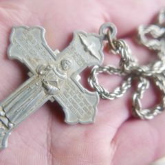 Vintage Cross Saint Anthony of Padua Saint Francis of Assisi Double Sided Italy (chain46cm - Cross 6cm)