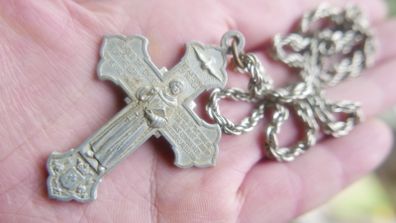 Vintage Cross Saint Anthony of Padua Saint Francis of Assisi Double Sided Italy (chain46cm - Cross 6cm)