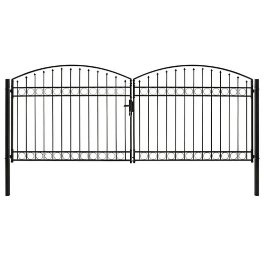 Fence Gate Double Door with Arched Top Steel 400x175 cm Black