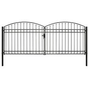 Fence Gate Double Door with Arched Top Steel 400x175 cm Black