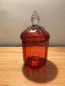 Antique Victorian Hand Blown Cranberry Glass Jar