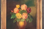 Oil painting of roses in a vase, signed W. Lehmann 1974