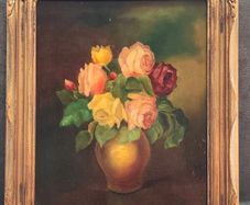 Oil painting of roses in a vase, signed W. Lehmann 1974