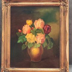 Oil painting of roses in a vase, signed W. Lehmann 1974